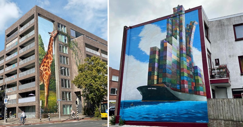 Jan Is De Man murals street art Utrecht 3D murals optical illusions public art bookshelves mural artist Netherlands JanIsDeMan artwork wall murals interactive mural community art
