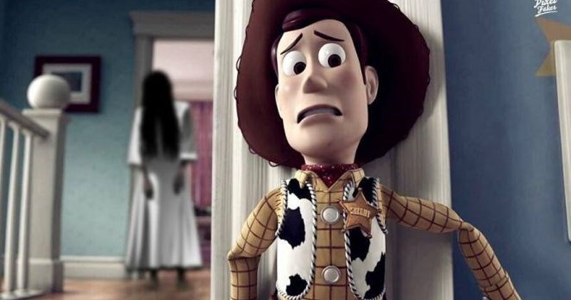 Pixelfaker pop culture mashups, movie mashup art, Photoshop movie edits, funny crossover images, Jack and Rose Mad Max, Jurassic Park Ace Ventura, Cinderella Marty McFly, Kill Bill Pulp Fiction mashup, Pooh and Ted image, viral Photoshop artist