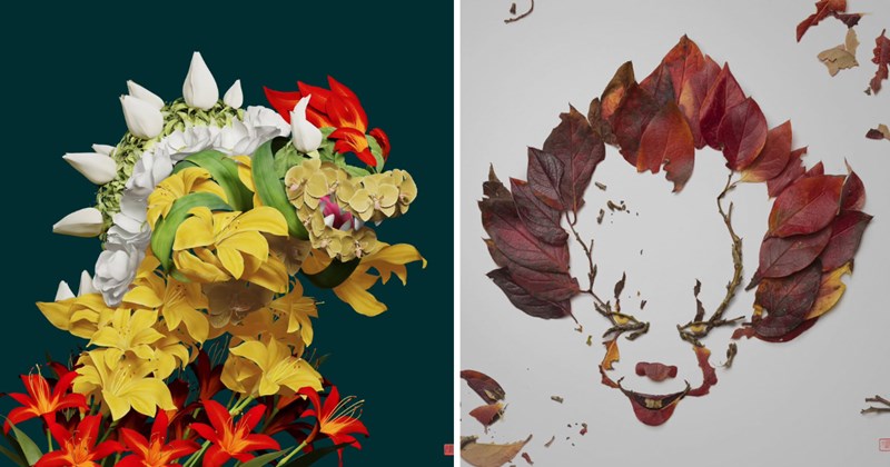 Raku Inoue leaf art flower art nature sculptures pop culture leaf creations botanical art creative artists natural materials art insects animals masterpieces
