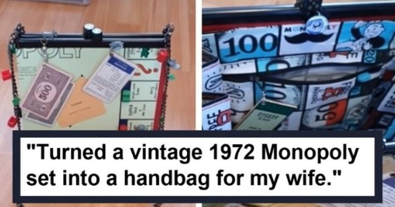 upcycle old things new brand reddit imgur life hack DIY crafts pictures photo | Turned a vintage 1972 Monopoly set into a handbag for my wife