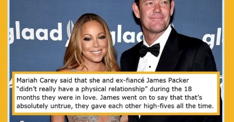 satirical weekly diary of top celebrity news | thumbnail Text - Mariah Carey said that she and ex-fiancé James Packer "didn't really have a physical relationship" during the 18 months they were in love. James went on to say that that's absolutely untrue, they gave each other high-fives all the time.
