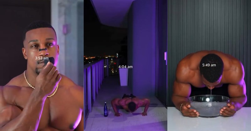 video, tiktok, twitter, funny twitter, morning, morning routine, routine, exercise, ice water, bananas, bottled water, grind, influencer, cringe, roasted