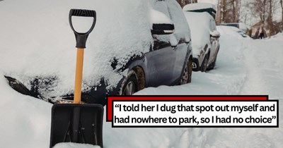Tenant dug out his own parking spot during snowstorm, he left briefly and returned to find it taken, so he parked the car in, sparking tension when confronted by neighbor's visitor who occupied parking spot: '[Says now] he knows my true colors'