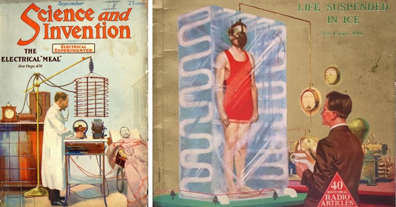 1920s science magazine, Science and Invention covers, retro futurism, vintage sci fi, Hugo Gernsback, weird inventions 1920s, science fiction history, old magazine covers, retro future technology, bizarre science predictions