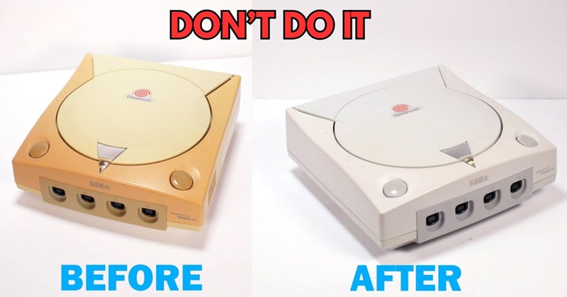 retro console yellowing retrobright warning Dreamcast retro tech PSA Tech Tangents Shelby Jueden vintage console care hydrogen peroxide damage plastic aging gaming preservation