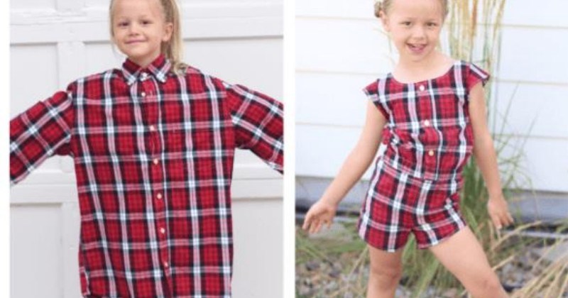 Talented mom creates dresses for her daughter out of her husband's shirts