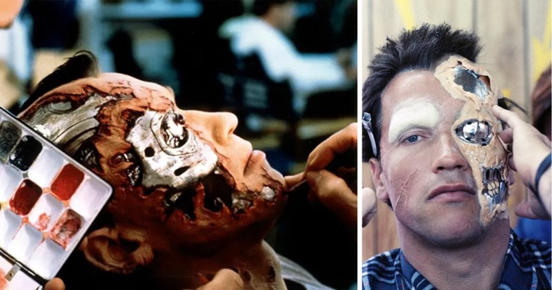 Terminator behind the scenes, Arnold Schwarzenegger Terminator photos, James Cameron Terminator set, Terminator making of, classic sci fi movies, Terminator BTS pictures, Terminator 1984 history, Arnold Schwarzenegger movie transformation, Terminator special effects