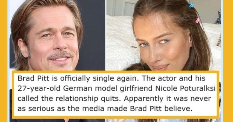 satirical weekly diary of top celebrity news | thumbnail Text - Brad Pitt is officially single again. The actor and his 27-year-old German model girlfriend Nicole Poturalksi called the relationship quits. Apparently, it was never as serious as the media made Brad Pitt believe.