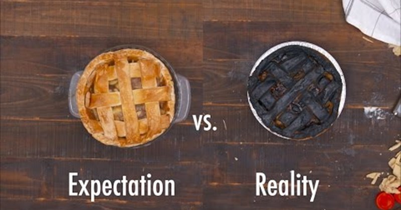 video showing the behind of acenes of baking: expectations VS. Reality